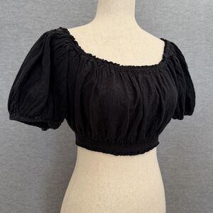 Kimchi Blue Crop Smocked Puff Sleeve Top S Off The Shoulder Boho Hippie Festival